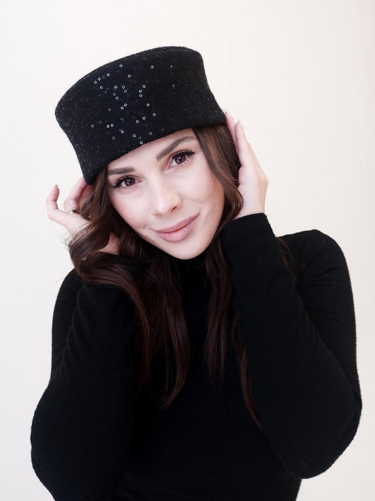 Ш25-1 шляпа женская ТАБЛЕТКА пайетки