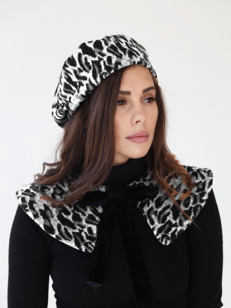 Т25-2 берет женский ЛЕОН серо черный леопард