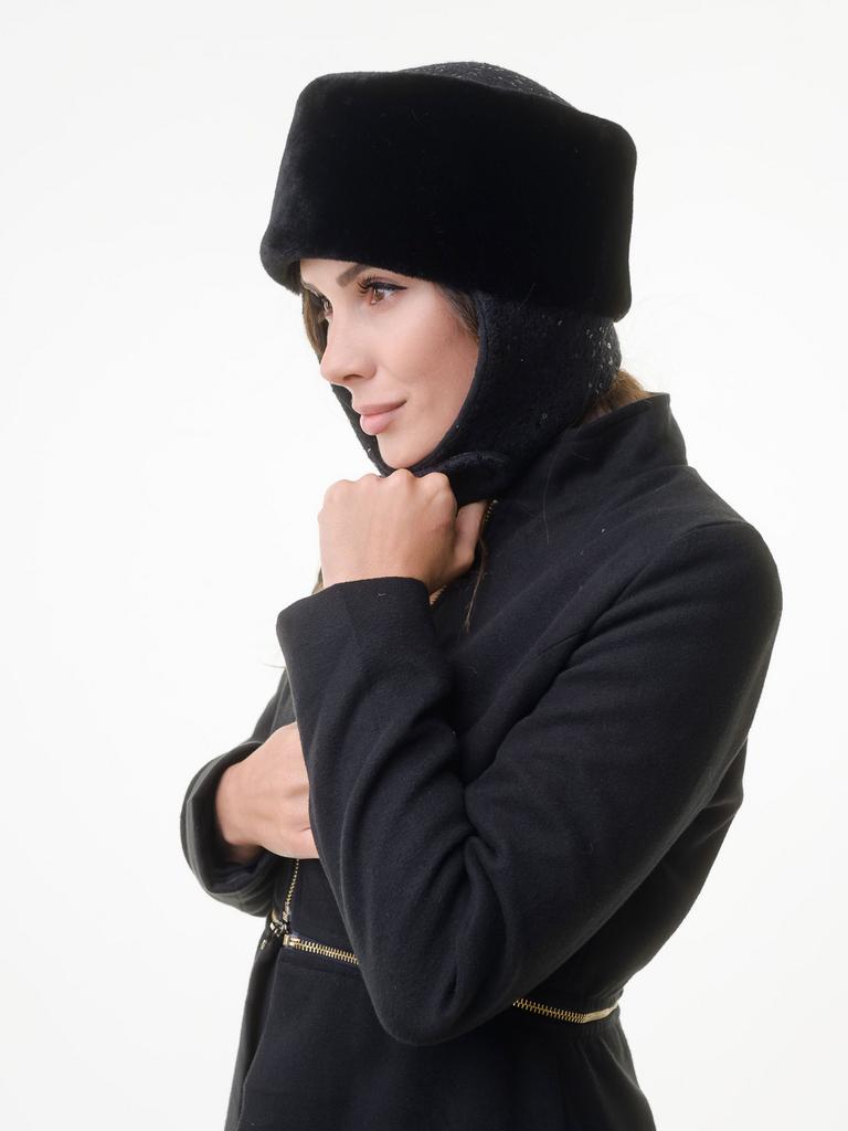 Т26-4 Таблетка Кубанка  пайетки черные/мех