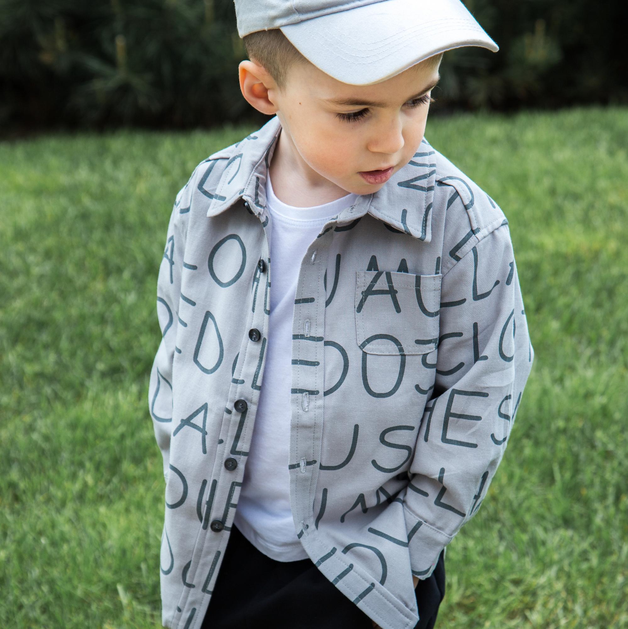 Рубашка "Черные буквы на сером" из хлопкового твила