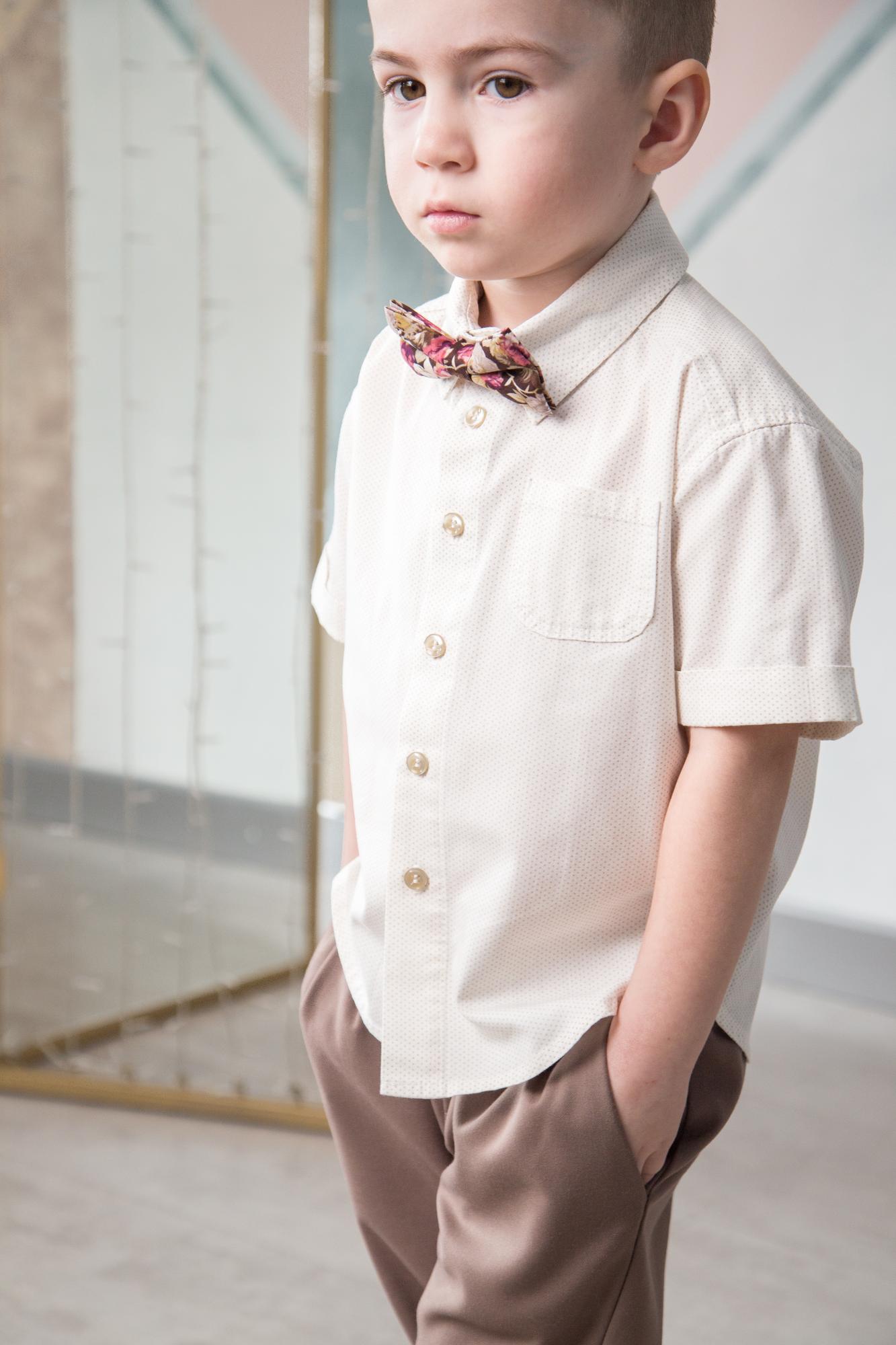 Рубашка "Бежевый горошек на светлом" с коротким рукавом