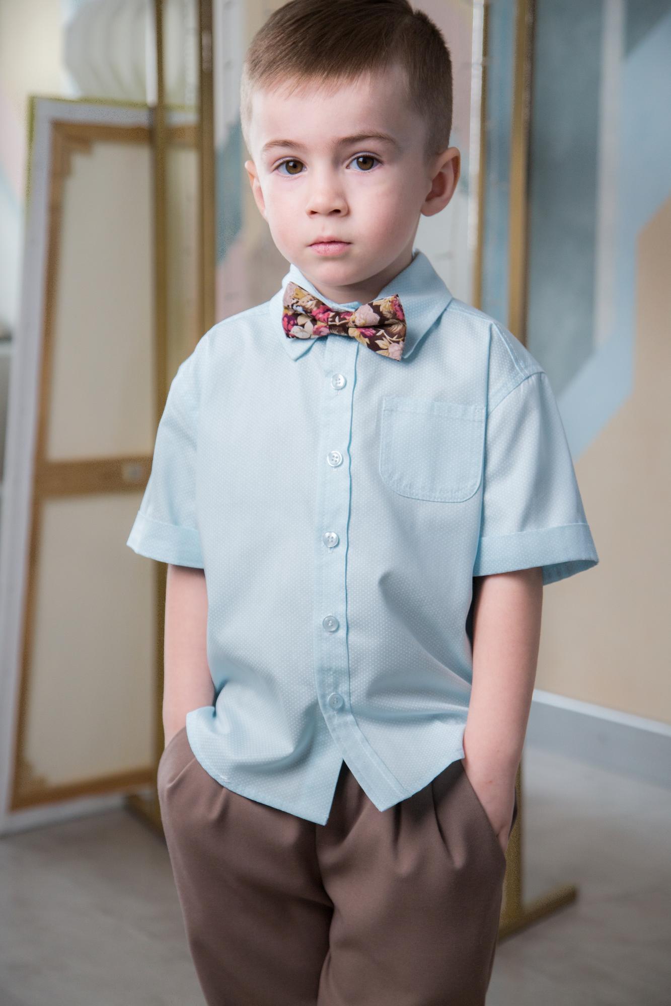 Рубашка "Белый горошек на голубом"  с коротким рукавом