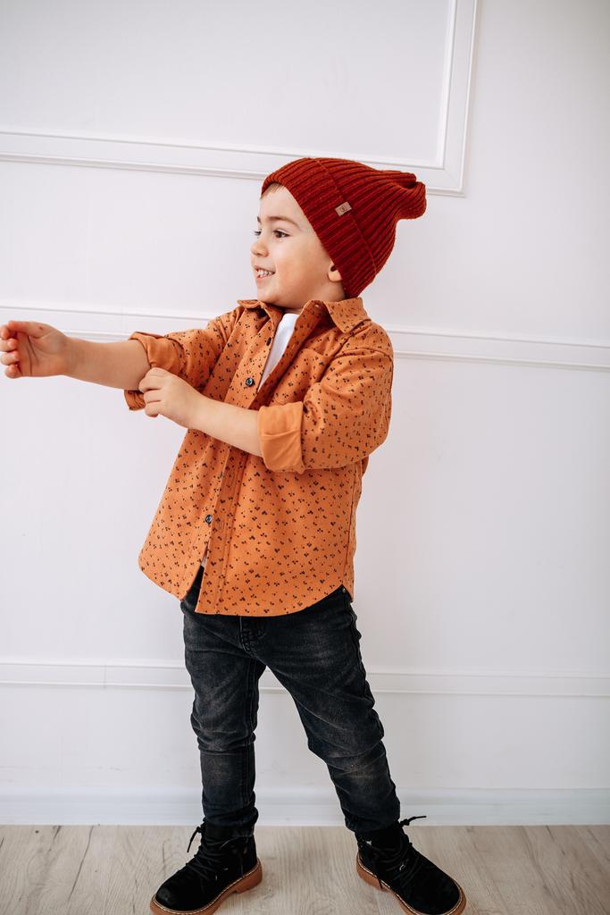 Рубашка "Черные ягоды на оранжевом" из хлопкового твила