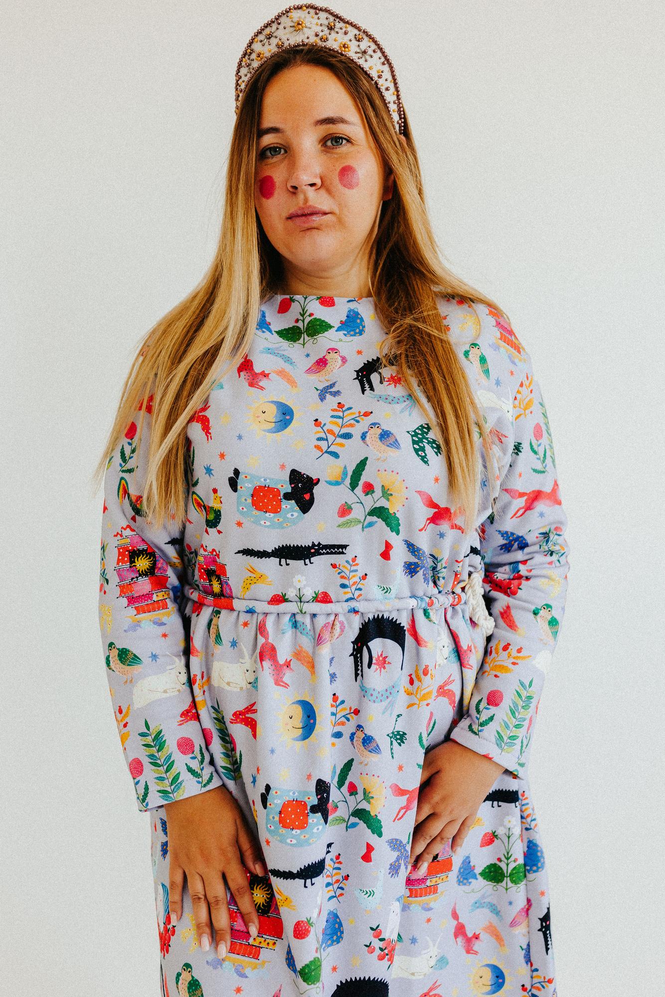 Платье Голубка - Принт Сказка На Сером