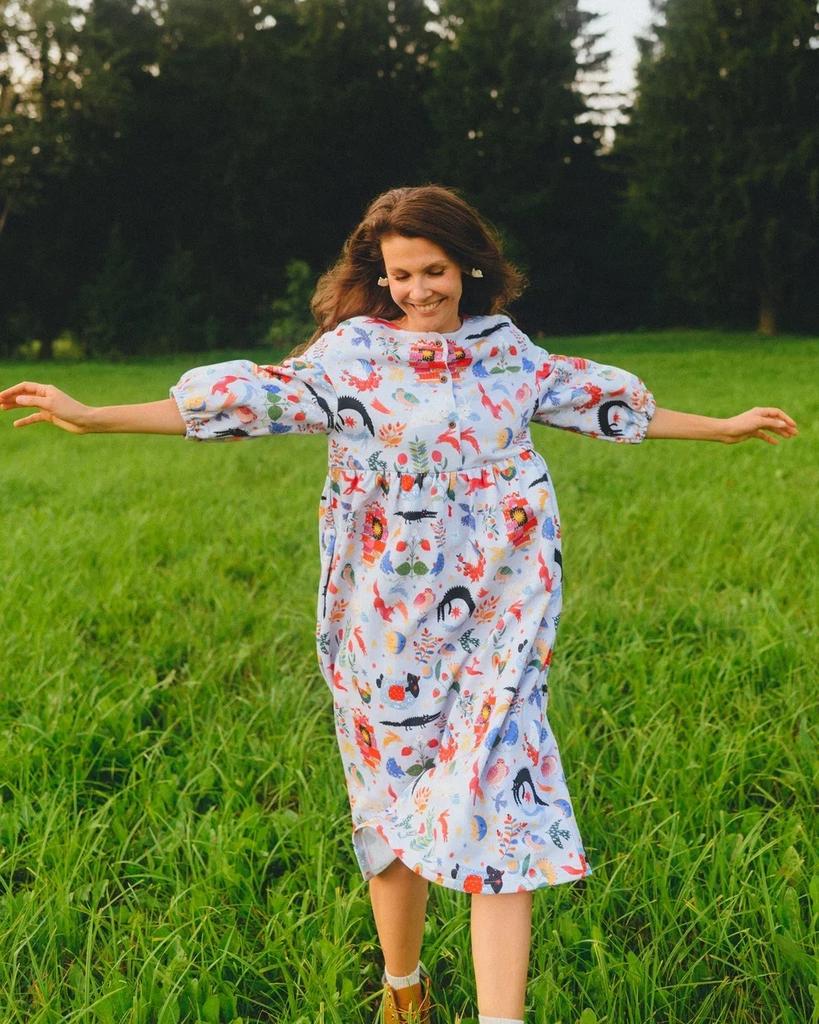 Платье Курочка - Принт Сказка На Сером