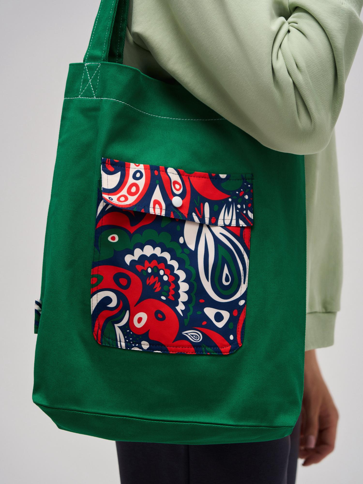 Сумка-шопер с карманом Брусника зеленый