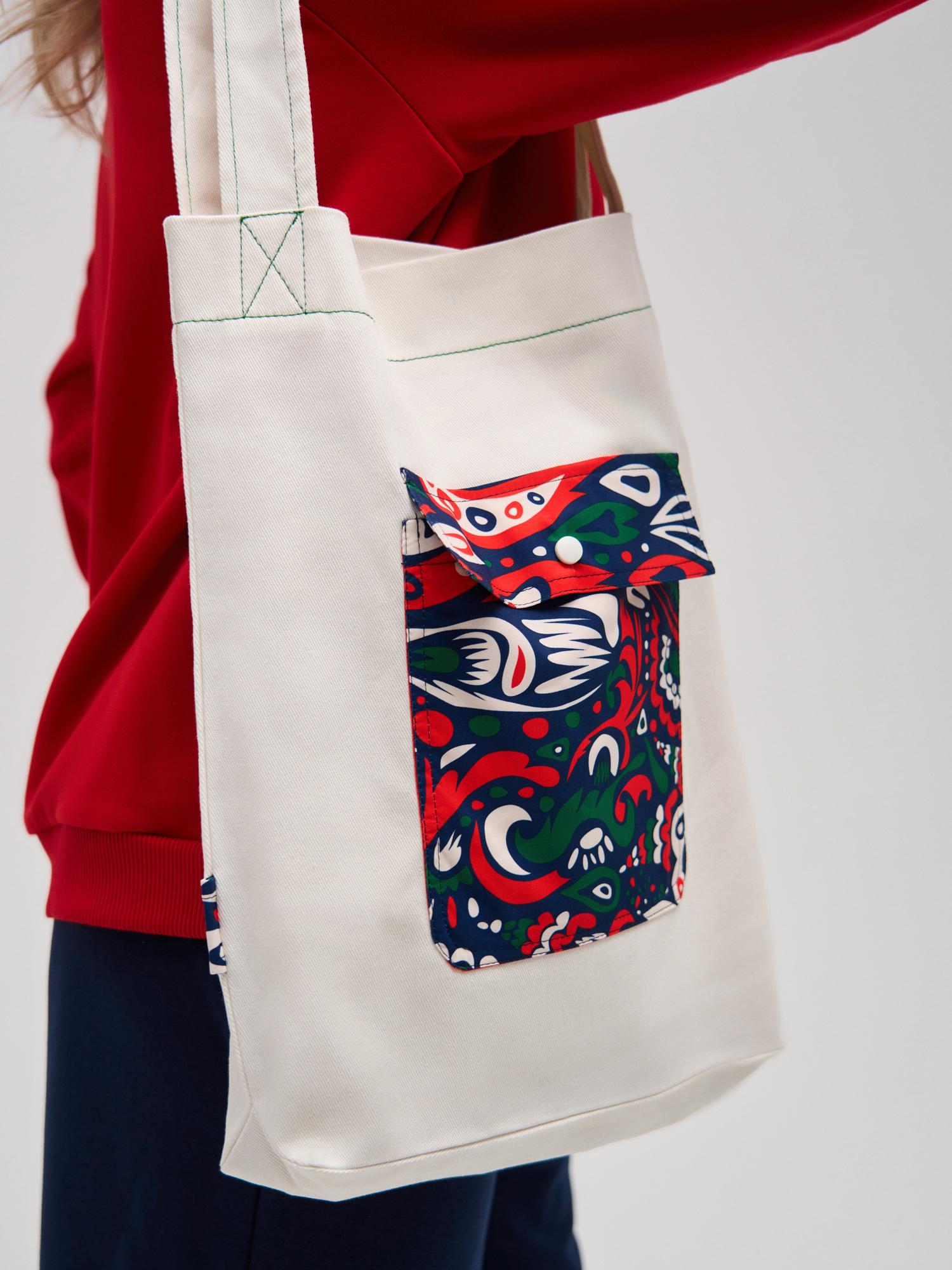 Сумка-шопер с карманом Брусника белый