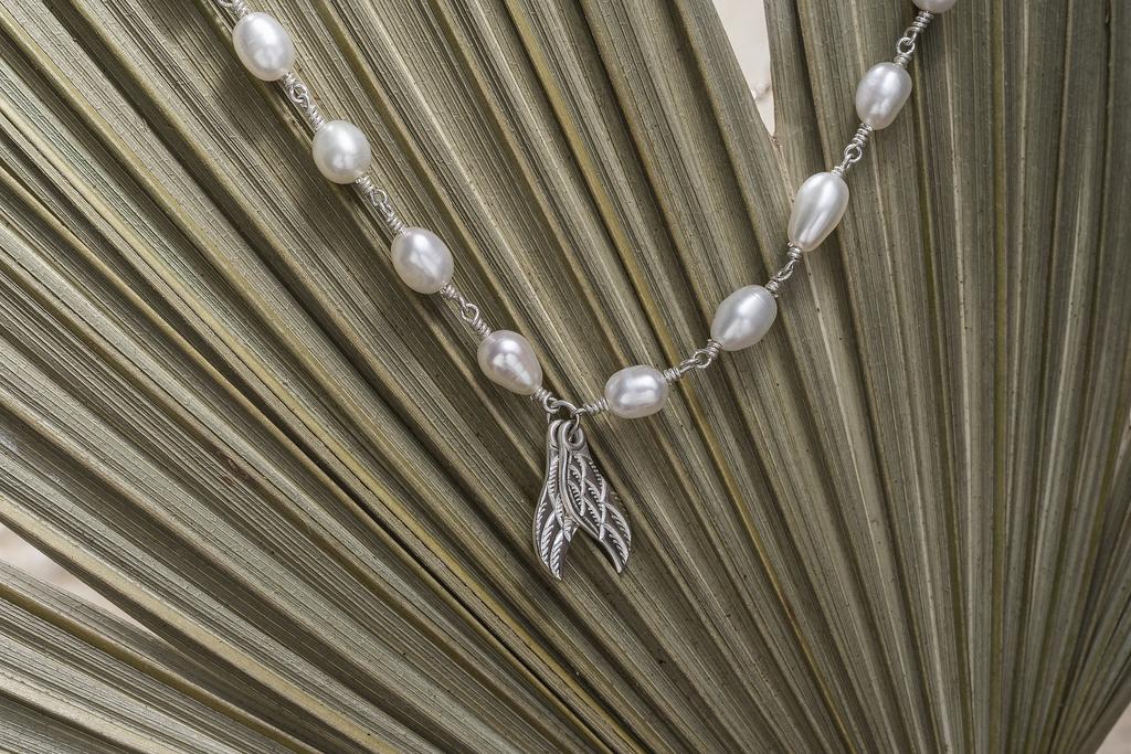 Подвеска из белого жемчуга с крыльями (Ag 925)