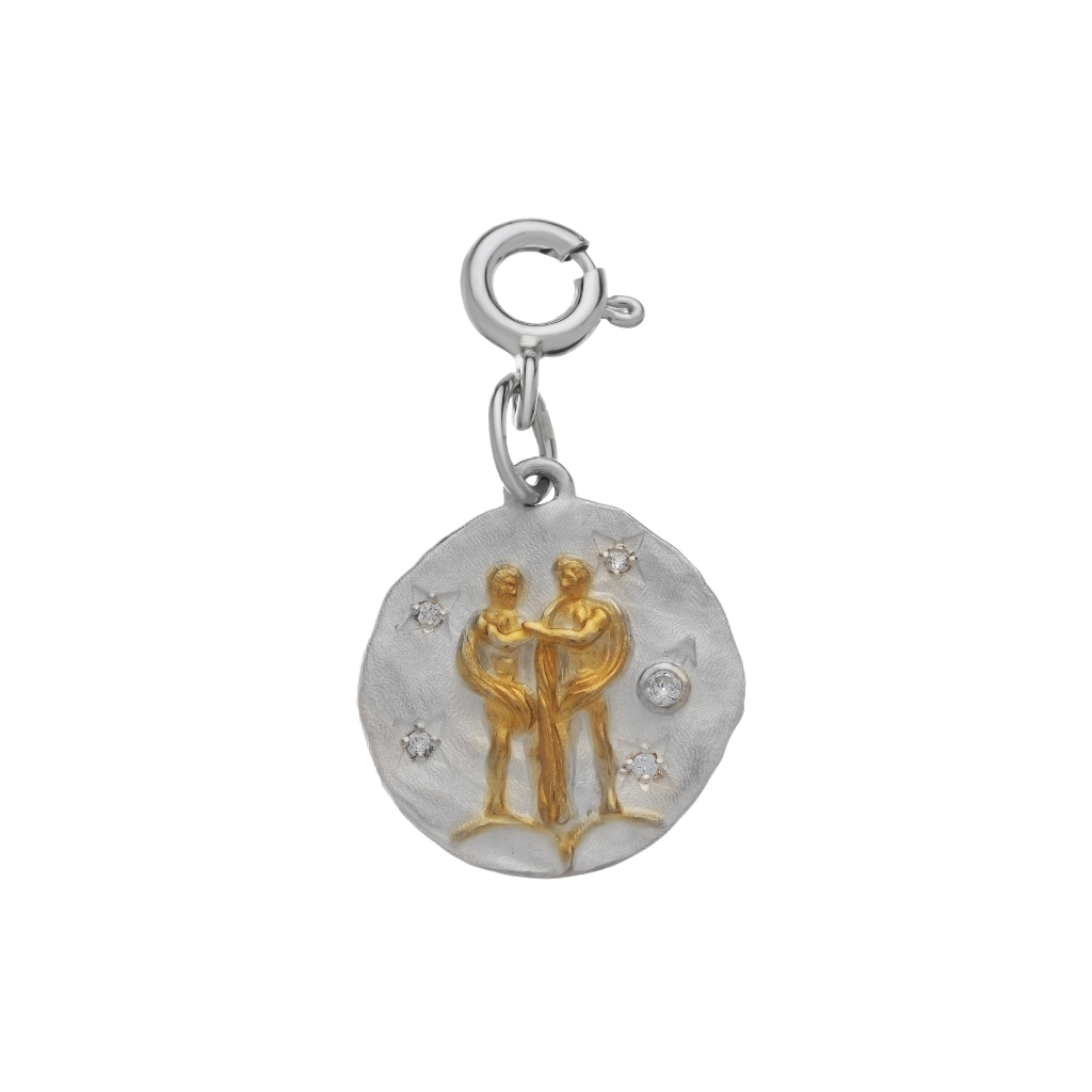 Подвеска знак зодиака "Близнецы" с позолотой (на карабине) (Ag 925)