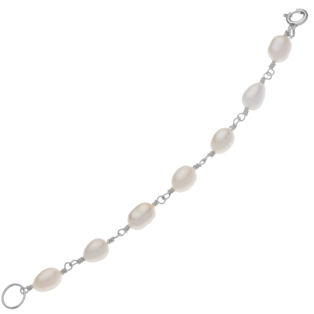 Цепочка на карабин Жемчуг правая 8 см. (через плетение) (Ag 925)