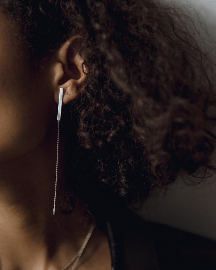 Серьги подвески с вертикальной пластиной и цепочкой (Ag 925)