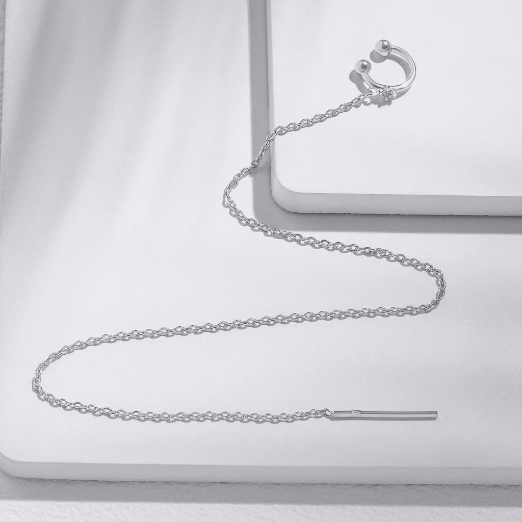 Серьга Кафф с цепочкой и белым топазом (Ag 925)