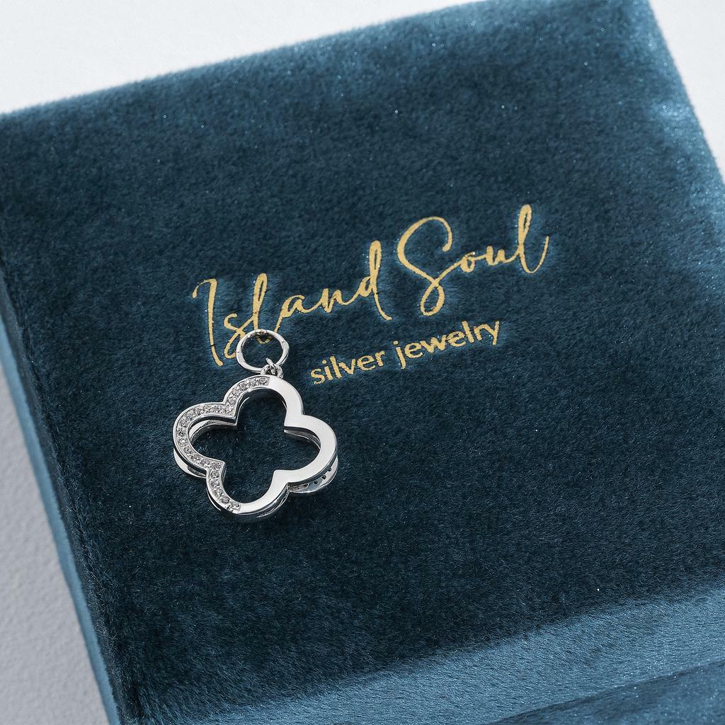 Подвеска на серьгу клевер с черно-белыми цирконами (Ag 925)