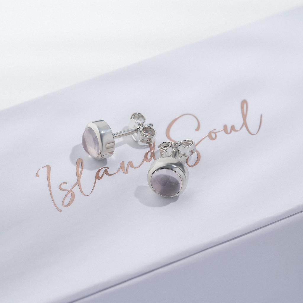 Гвоздики с розовым кварцем кабошон (круглые) (Ag 925)