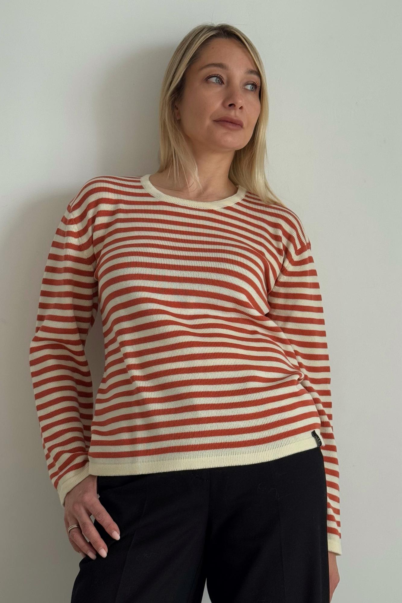 Тельняшка молочно-терракотовая полоска