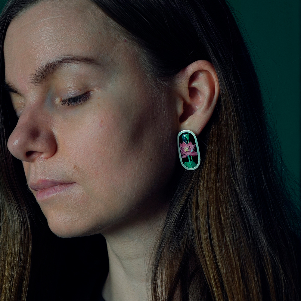 Серьги с горячей эмалью ЛОТОСЫ
