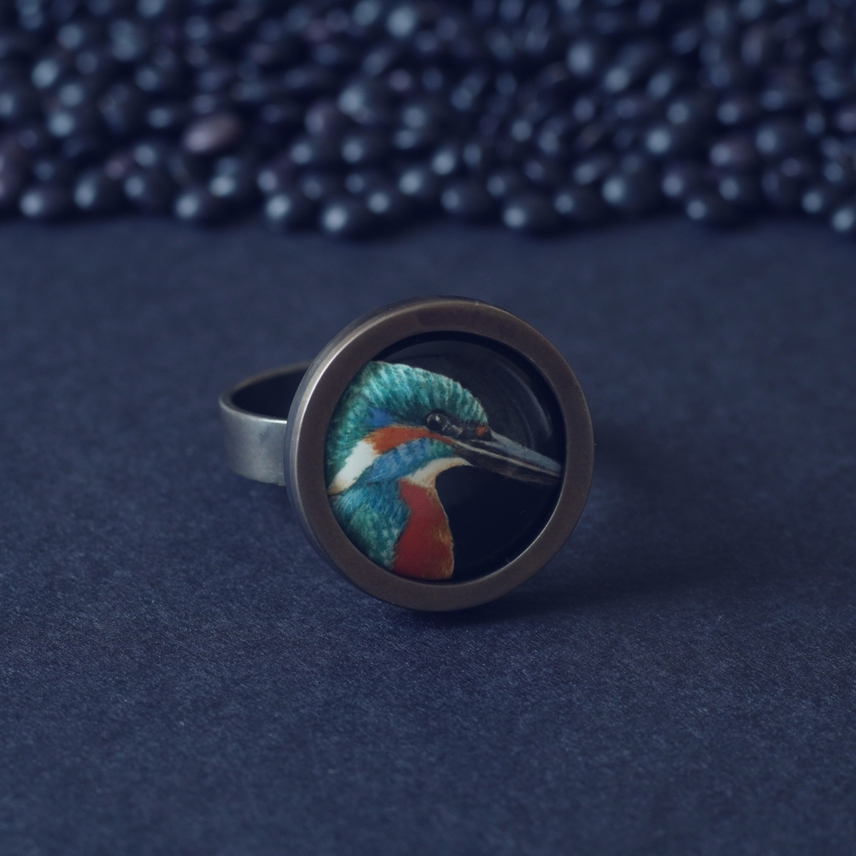 Кольцо с горячей эмалью ЗИМОРОДОК на заказ