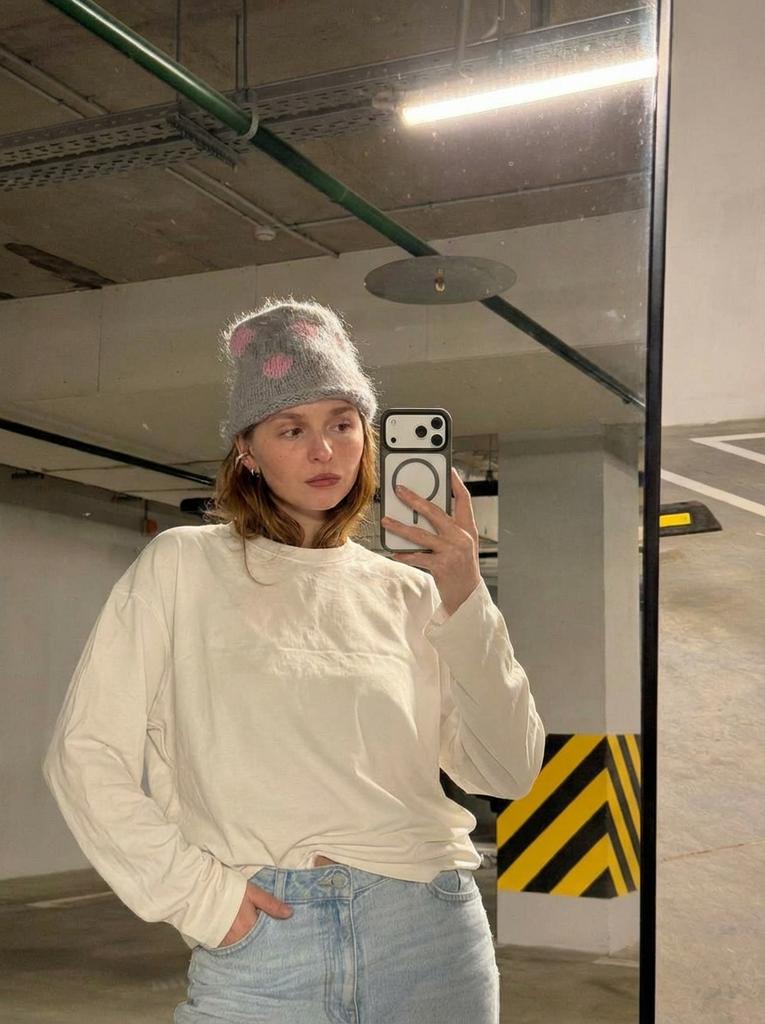 Шапка Mohair Dots Grey&Pink