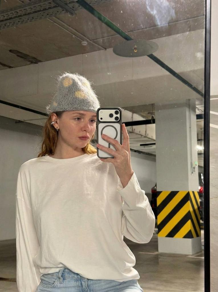 Шапка Mohair Dots Grey&Cream