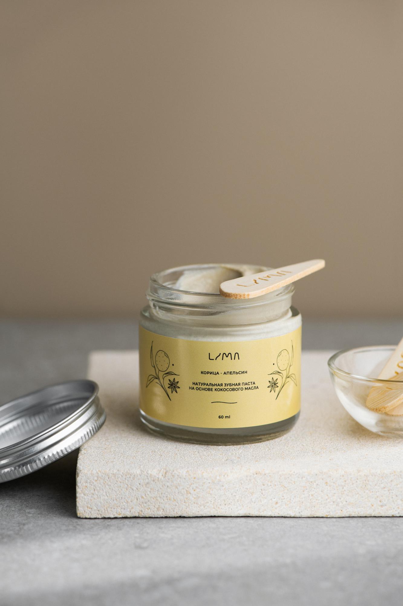 Натуральная минеральная зубная паста LiMa на основе кокосового масла, Корица-Апельсин