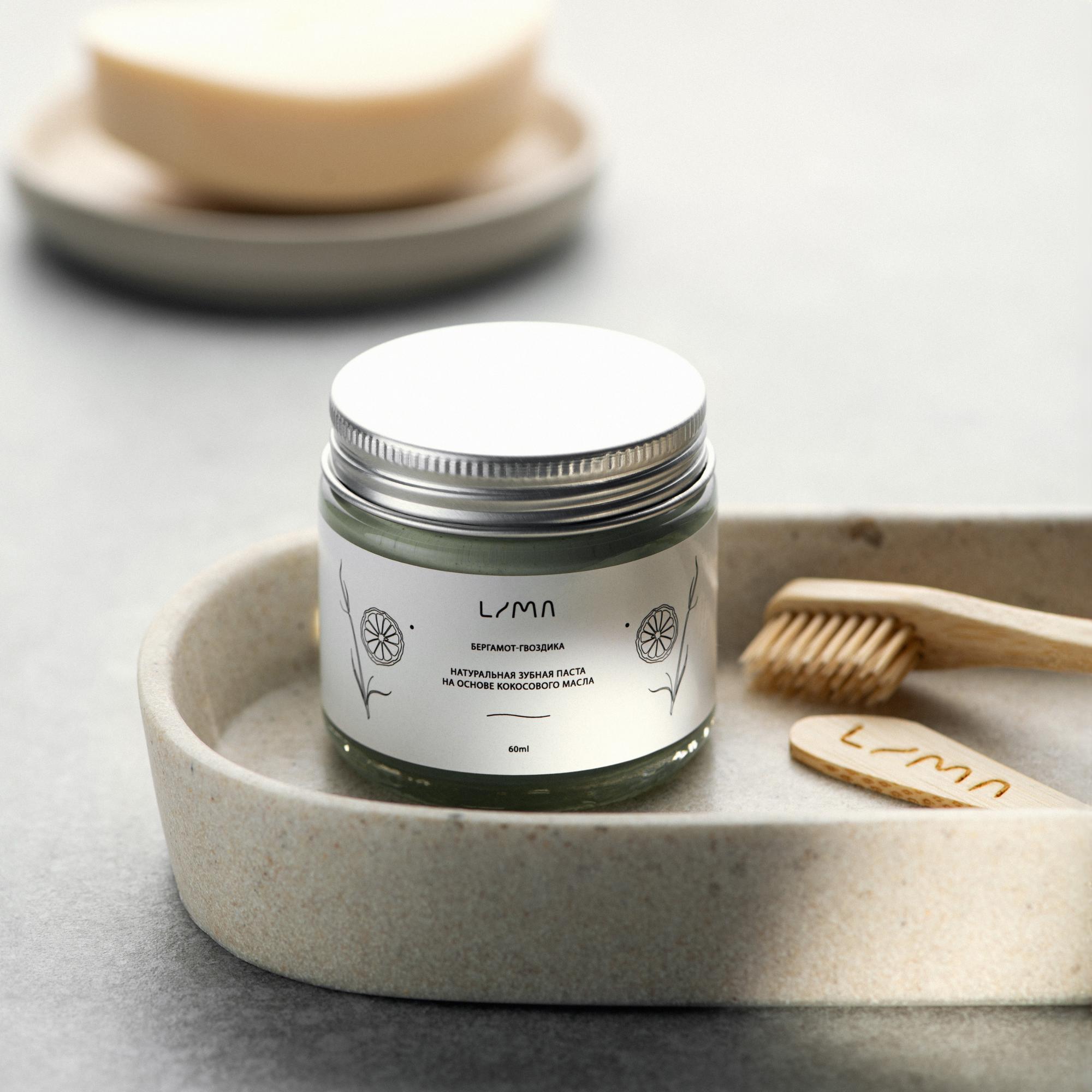 Натуральная минеральная зубная паста LiMa на основе кокосового масла, Бергамот-Гвоздика