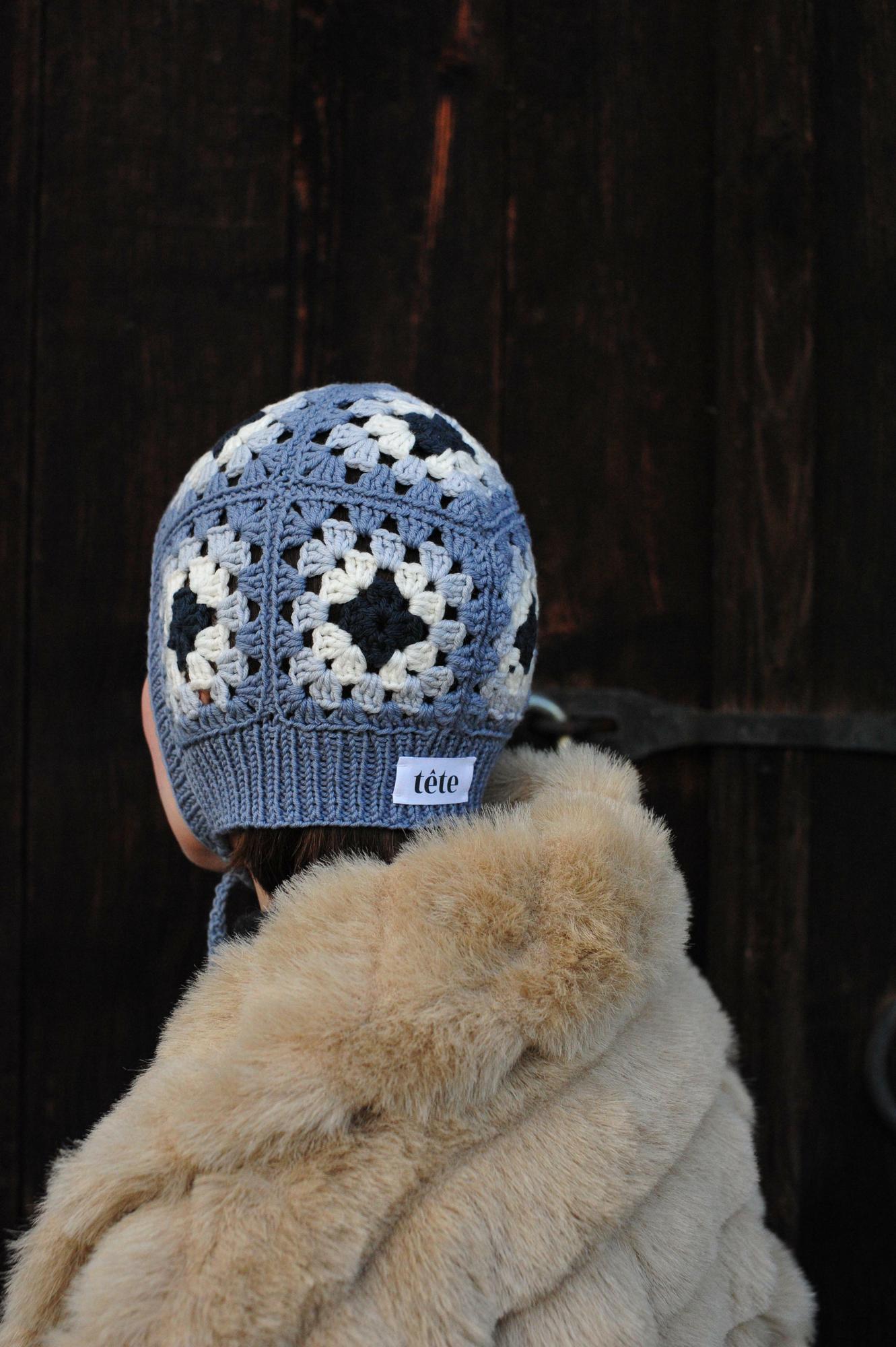 Чепчик кроше серо-голубой