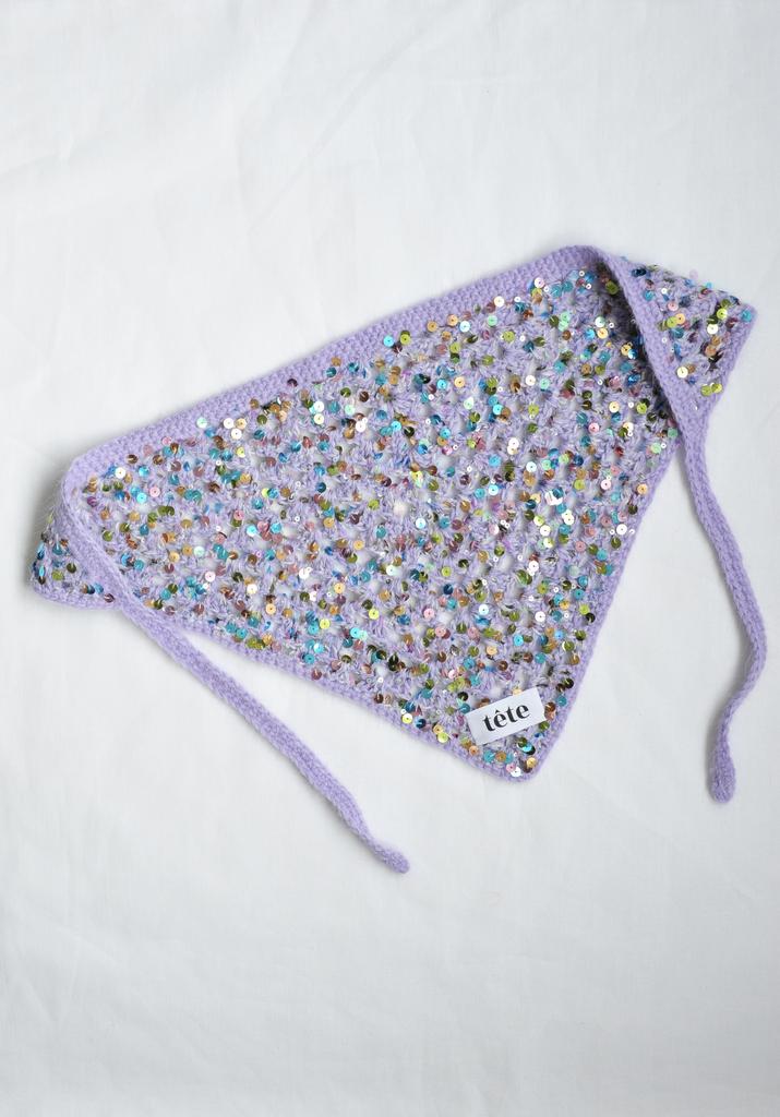 Косынка с пайетками сиреневая (пух кролика)
