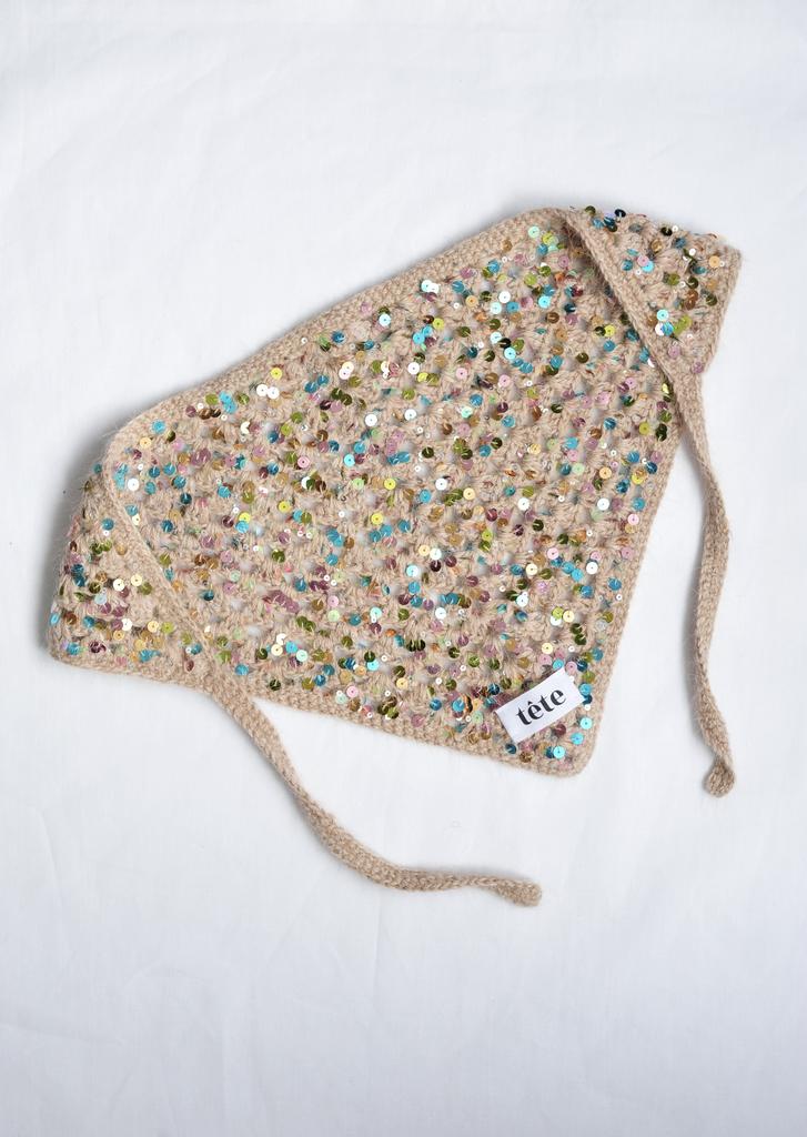 Косынка с пайетками бежевая (пух кролика)