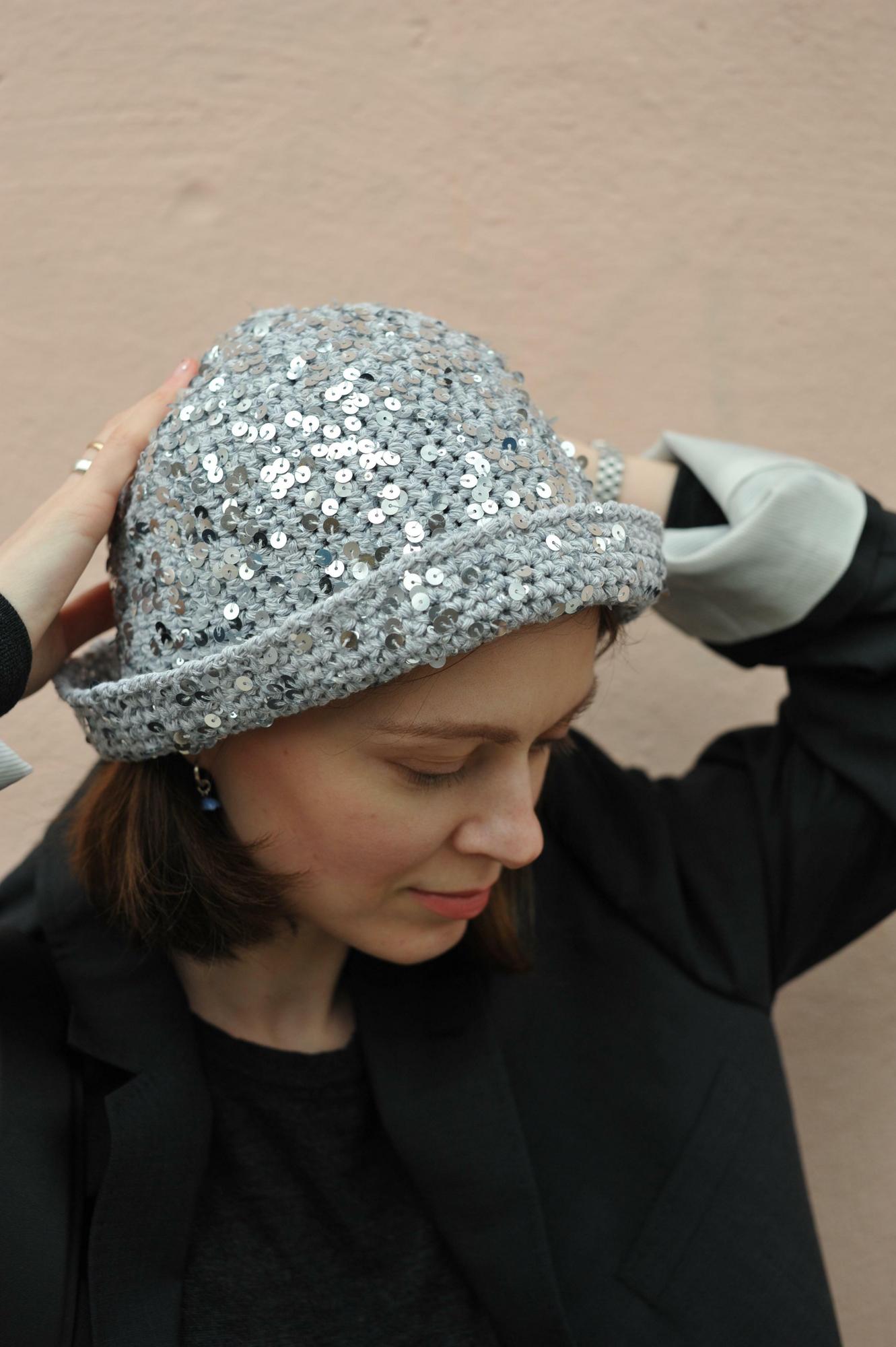 Панама с пайетками серебристая #2 (хлопок)