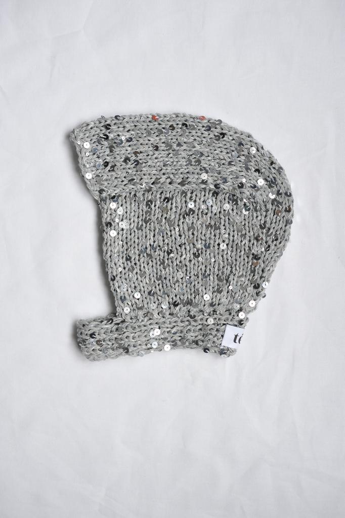 Чепчик с пайетками из хлопка со льном серебристый