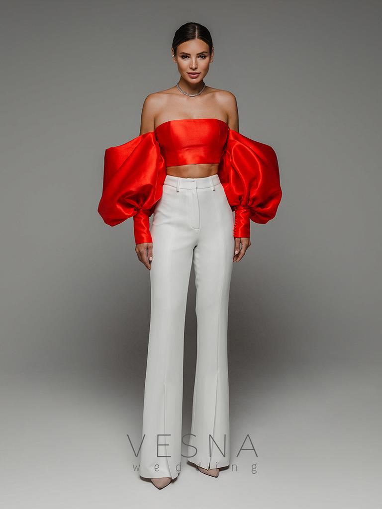 Топ Эва коралл с рукавами