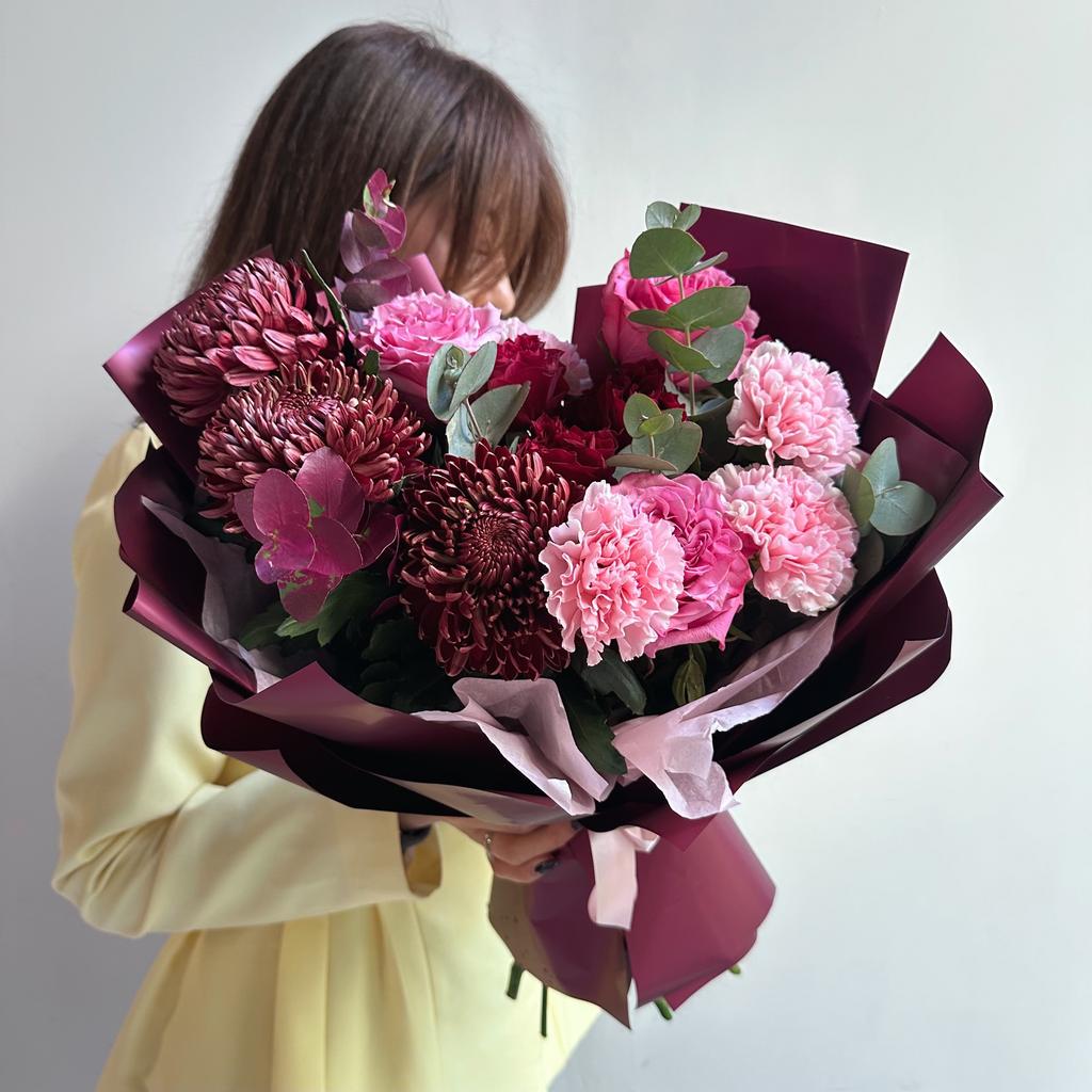 Нежность в Бордо (Хризантемы Бигуди, Пионовидная Роза)