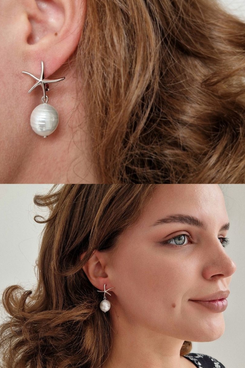 Серьги с жемчугом на девушке