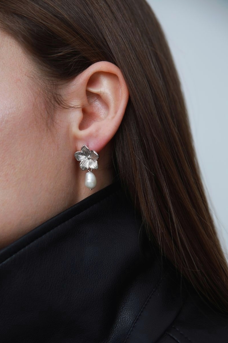 серьги цветы с барочным жемчугом
