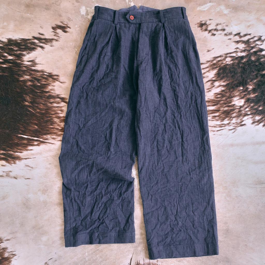 Trousers #1 in dark blue linen-cotton blend