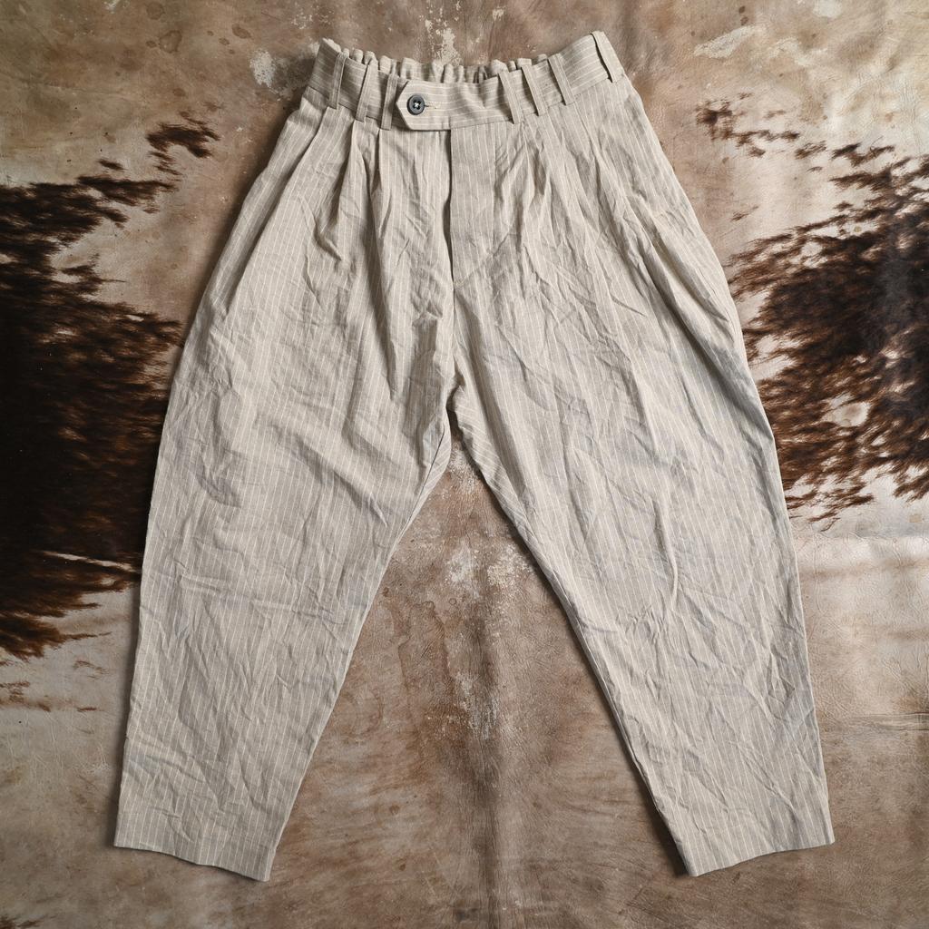 Basic trousers #0 in warm grey striped linen