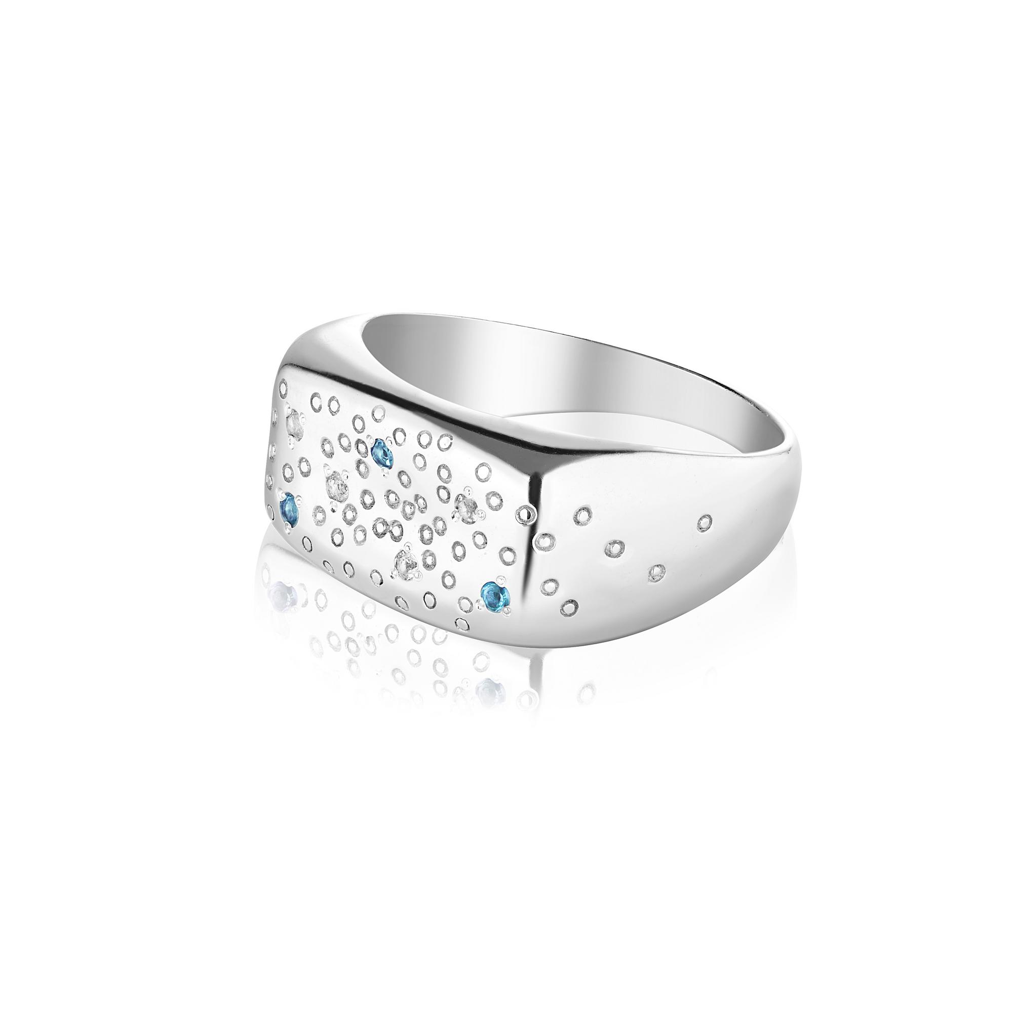 Кольцо 7 Crystals с белым и голубым топазом