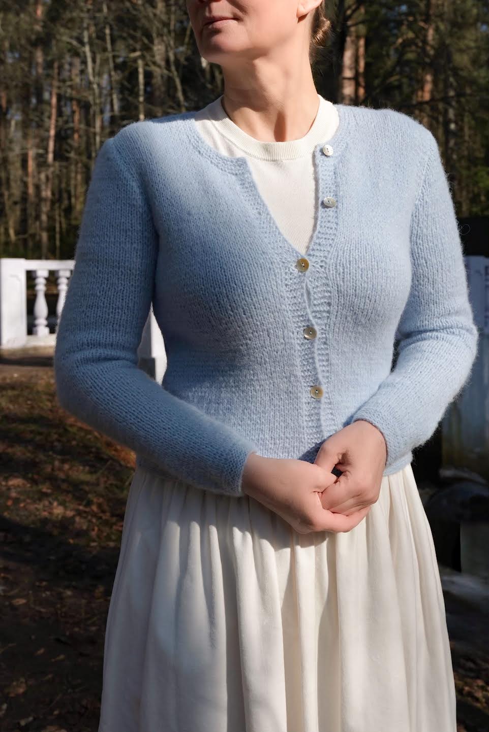 "Незабудка" невесомый кардиган ручной вязки из норвежской шерсти альпак, на пуговицах