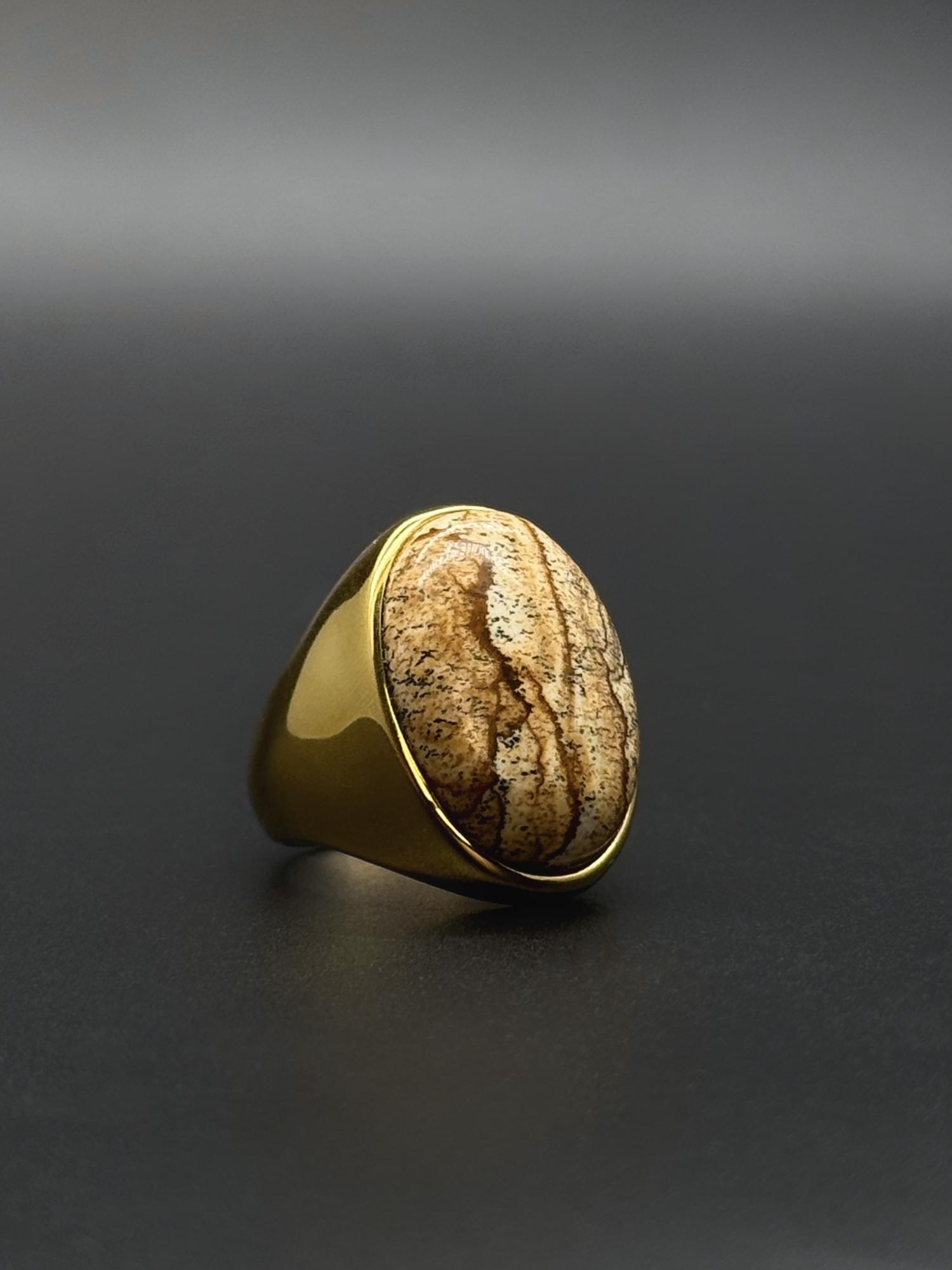 Кольцо с пейзажной яшмой