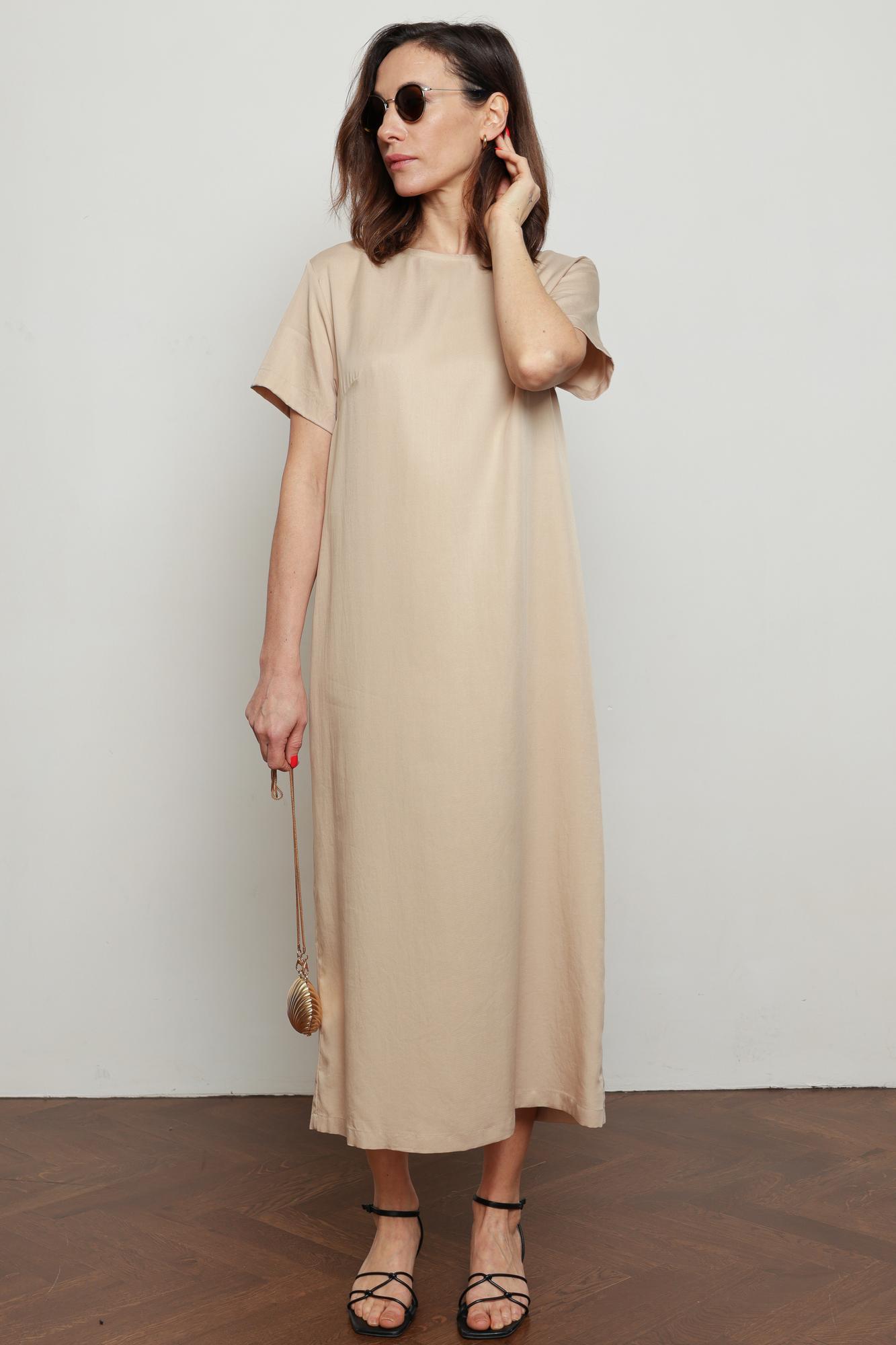 Платье с коротким рукавом, бежевое