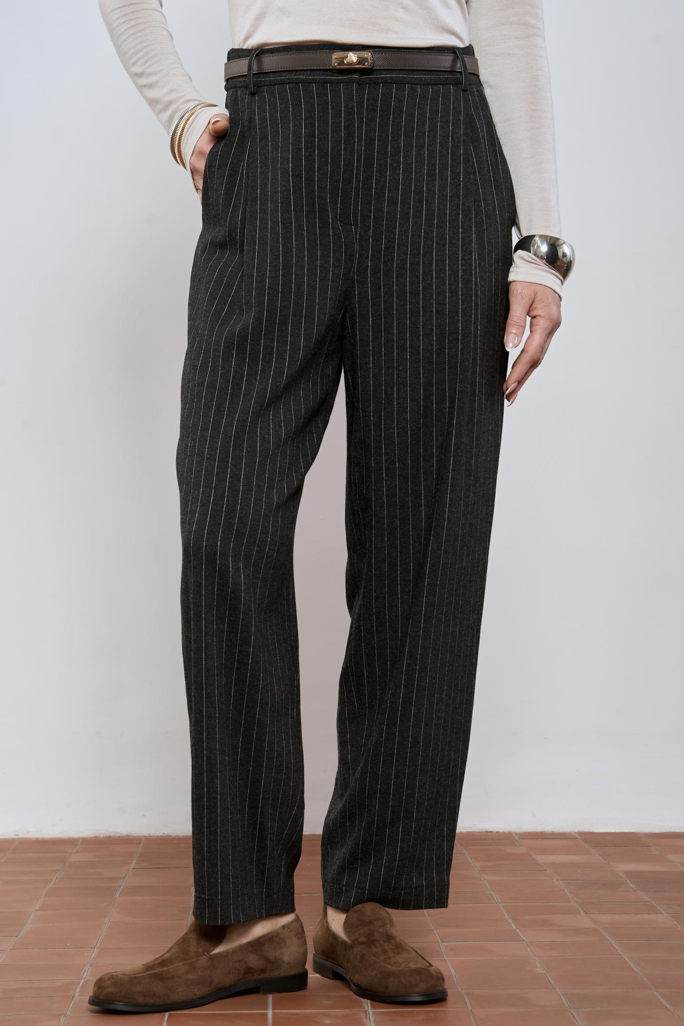 Брюки в полоску, тёмно-серые