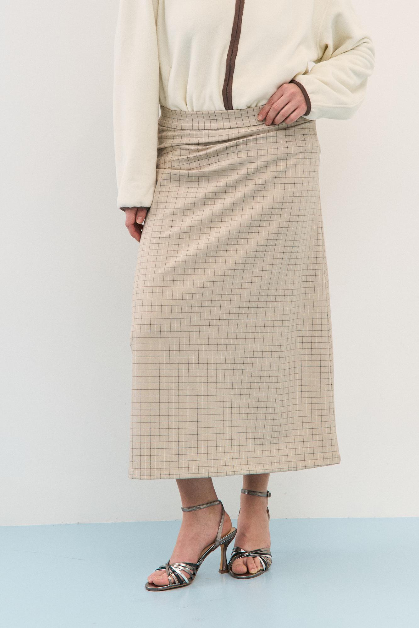 Юбка в клетку, бежевая