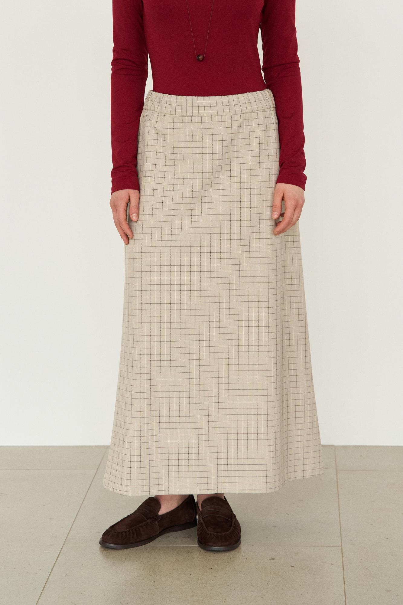 Юбка в клетку, бежевая