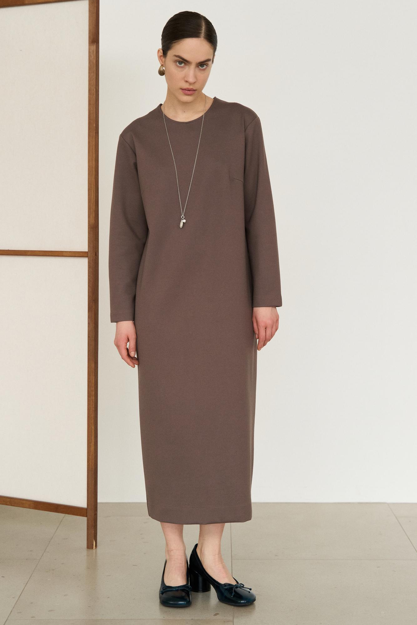 Платье трикотажное, серо-коричневое
