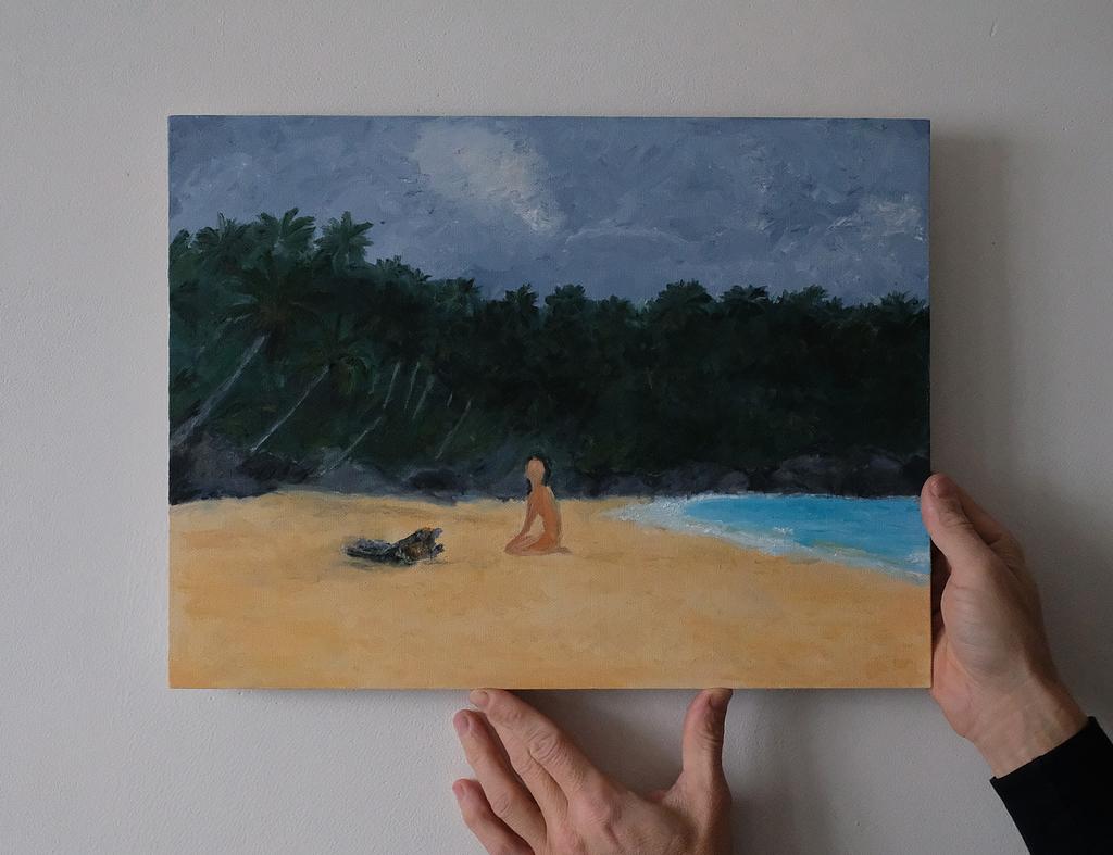 Картина маслом "Девушка на пляже" 30 см х 40 см