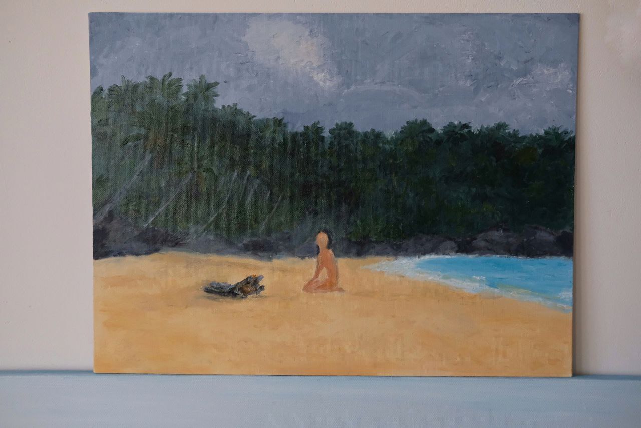 Картина маслом "Девушка на пляже" 30 см х 40 см