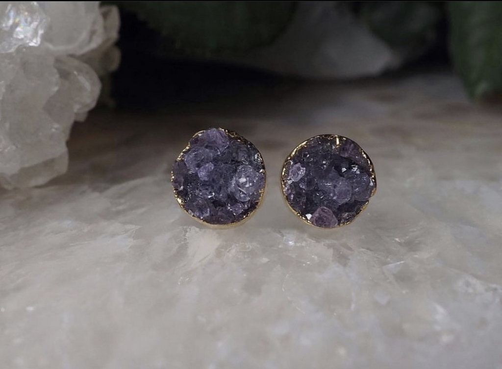 Пусеты с друзой аметиста