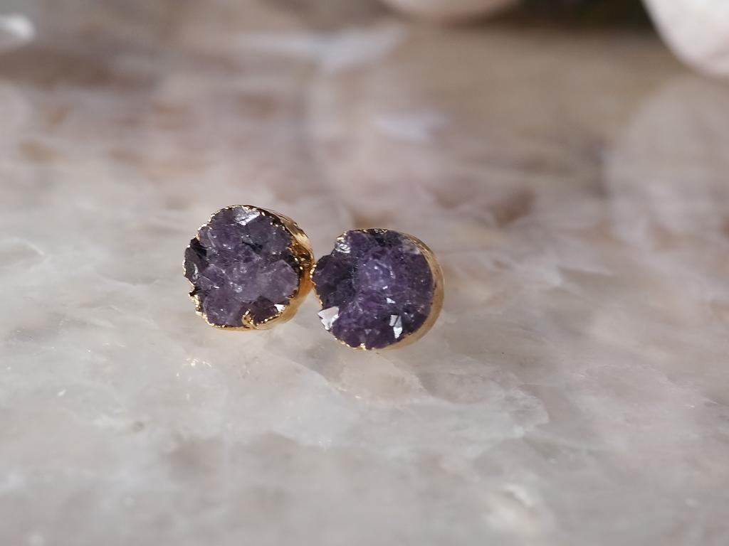 Пусеты с друзой аметиста
