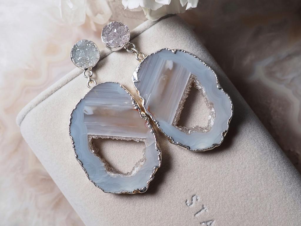 Серьги с жеодой агата