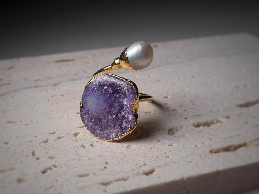 Кольцо с жеодой агата